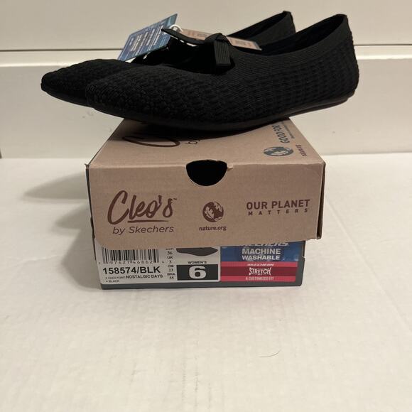 Skechers Cleo Point Washable Recycled Knit Flats Nostalgic Days Black Size 6 - Picture 11 of 12